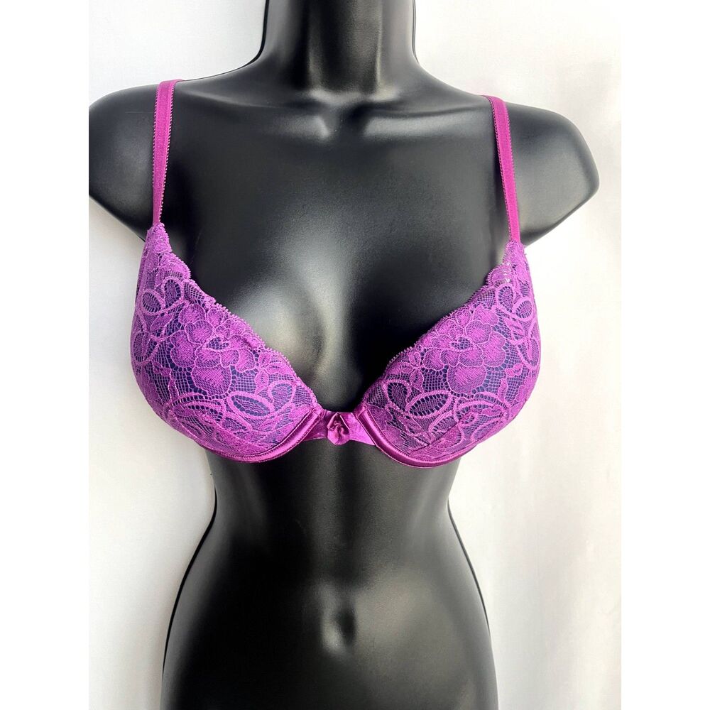Lily of France Purple Lacy Bra Size 34B Barbiecore Magenta Pink Sexy Lingerie